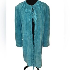 Pamela McCoy turquoise suede fringe duster coat
Large